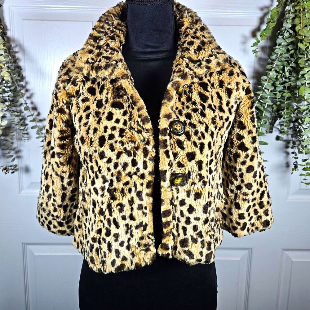 Lucky Brand House of Fire Leopard Print Brown Jacket Cropped Girls L 10/12